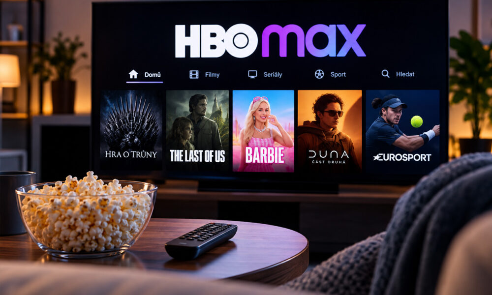 Pár sleduje film na chytré televizi v moderním obývacím pokoji